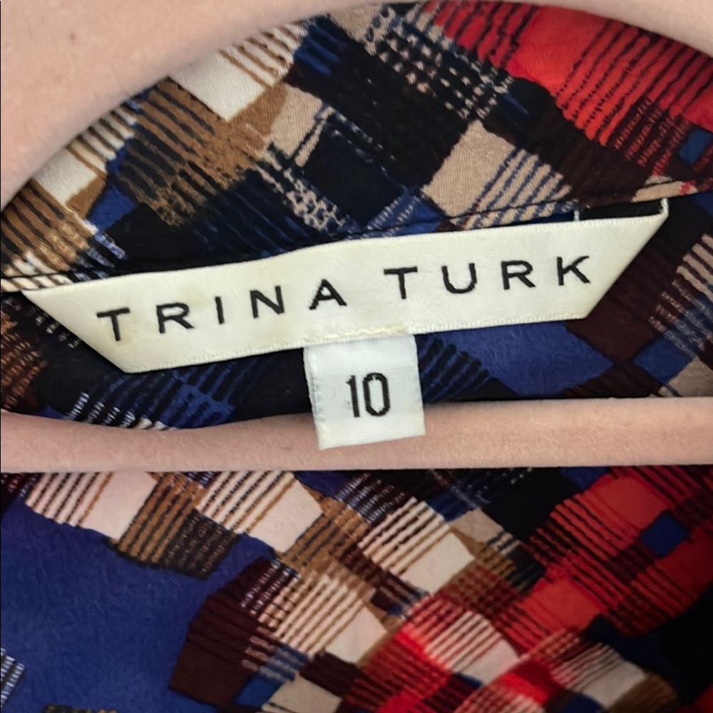 Trina Turk Colorful Plaid Patterned Button Down Dress